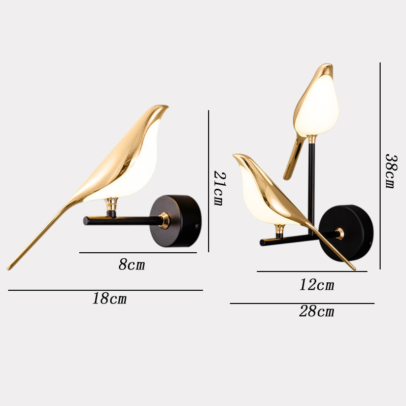 BirdLight - Stijlvolle vogelvormige wandlamp met gouden design